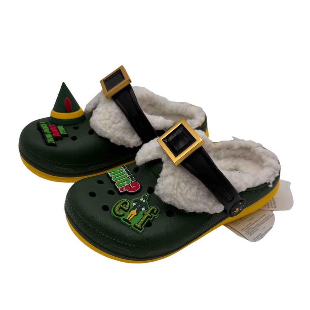 Crocs Unisex Child Classic Clogs Buddy the Elf Fuzz Lined Green‎ Yellow Size C12